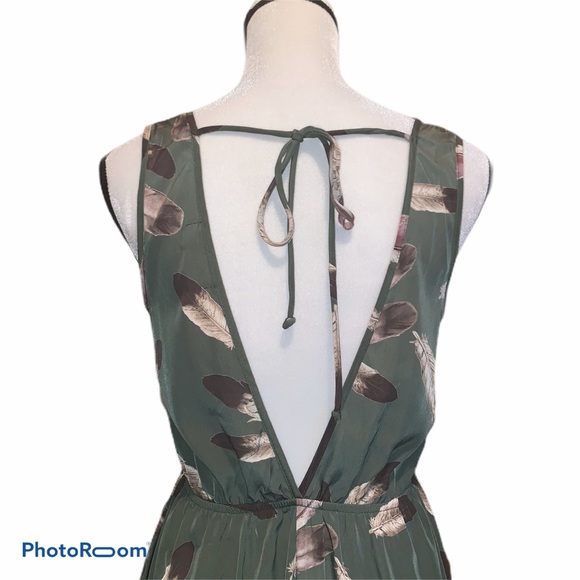 Fit and Flare Olive Green Feather Dress - Picture 4 of 5